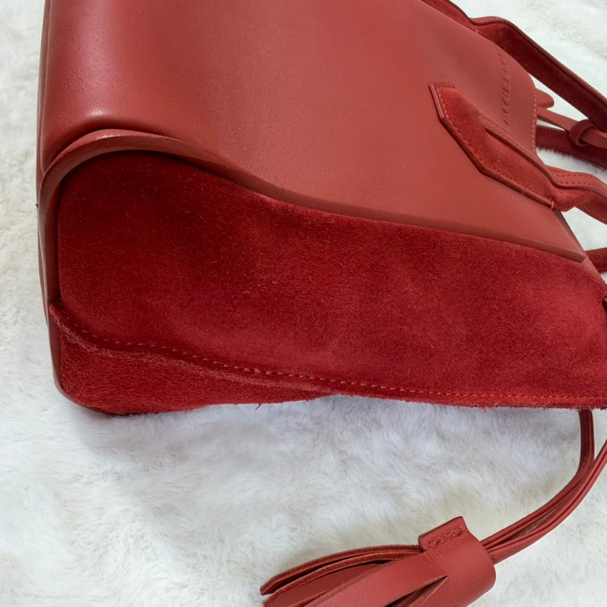 Longchamp Red Medium Tote with Tassel Accents