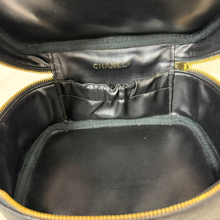 CHANEL Black Caviar Leather Vanity Bag