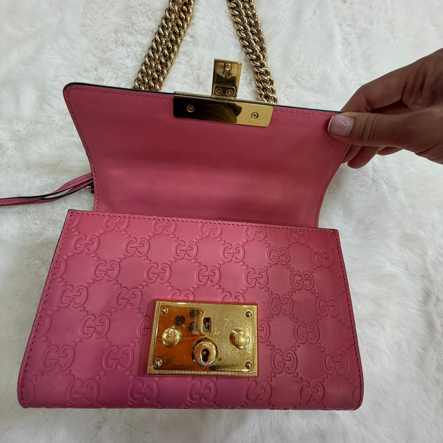 Gucci Pink Small Guccissima Padlock Crossbody/ Shoulder bag