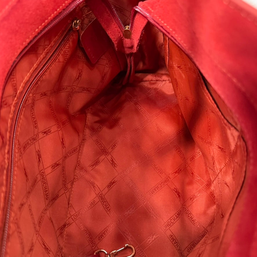Longchamp Red Medium Tote with Tassel Accents