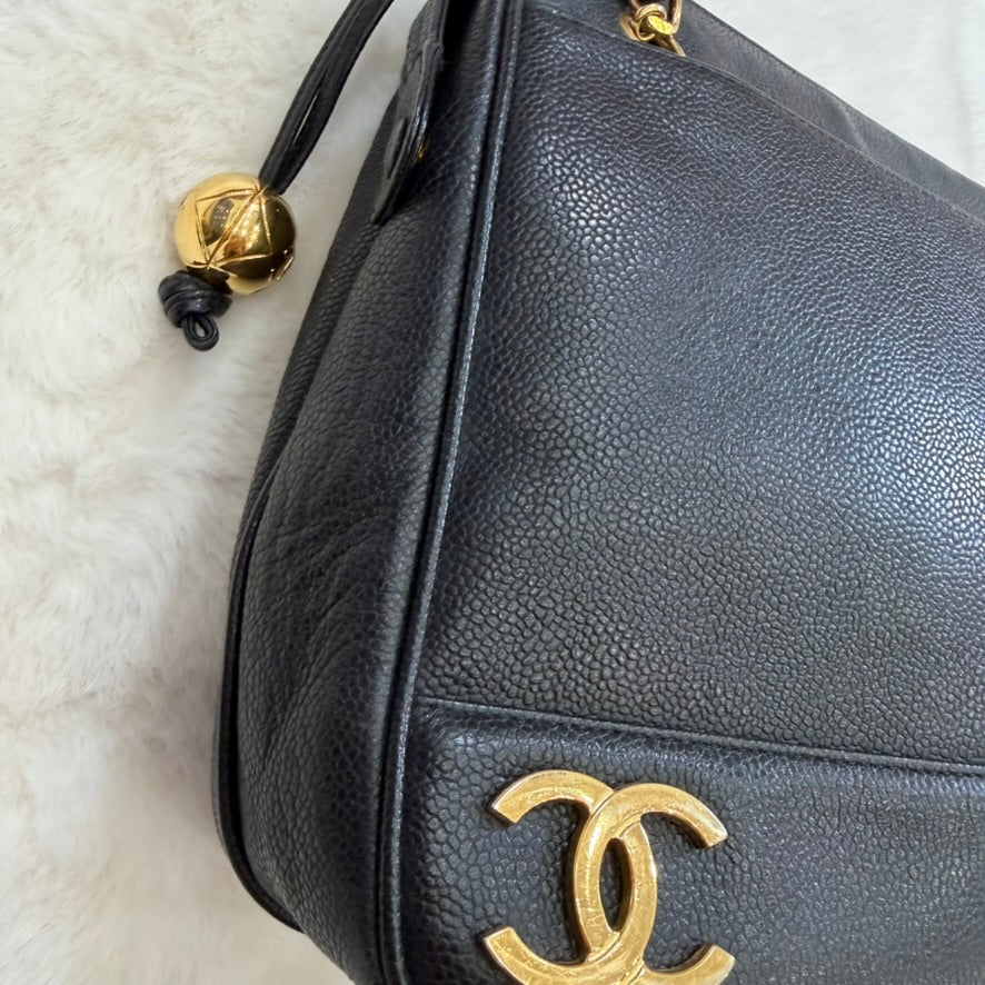 CHANEL Black Caviar Leather Triple CC Shoulder Bag