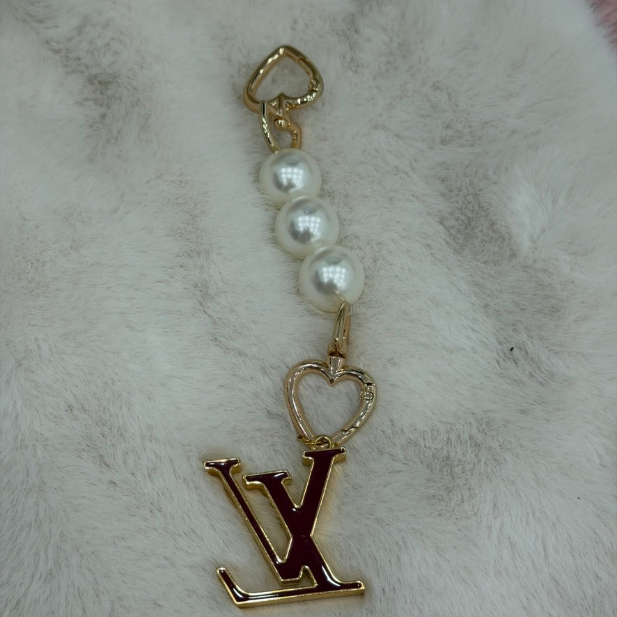Louis Vuitton Facette Bag Charm with unbranded pearl chain