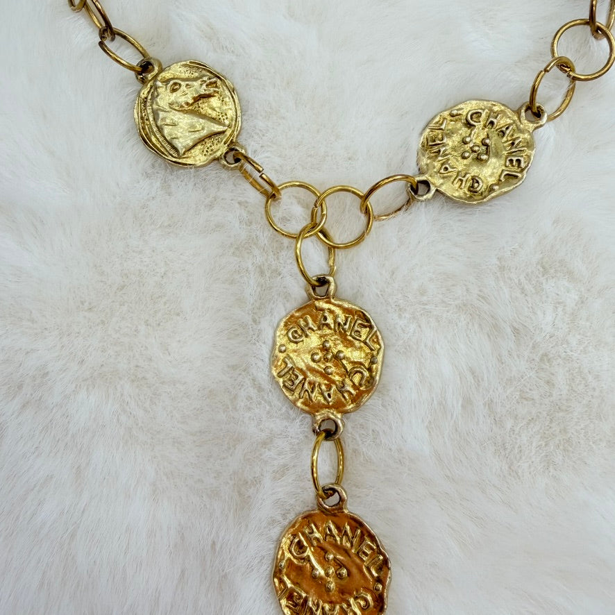 Authentic CHANEL gold upcycle necklace with 6x double-sided Medallions
