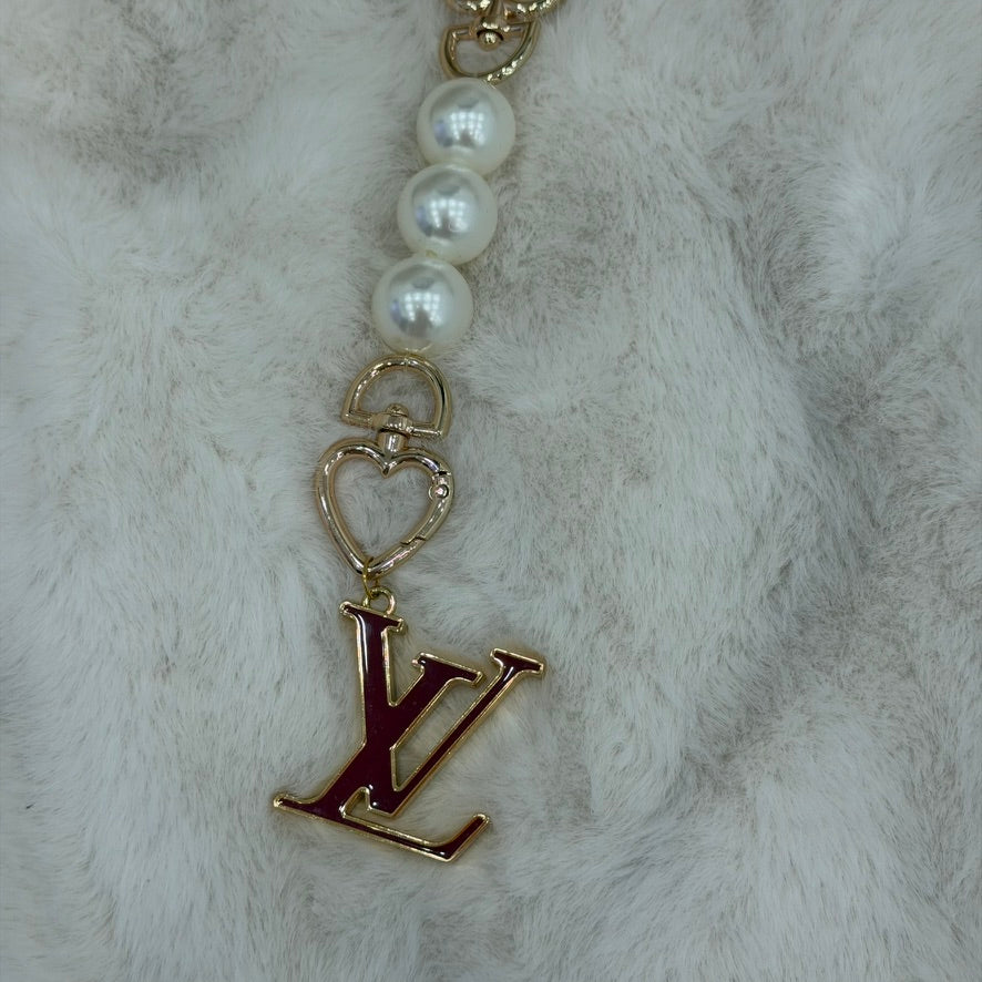 Louis Vuitton Facette Bag Charm with unbranded pearl chain