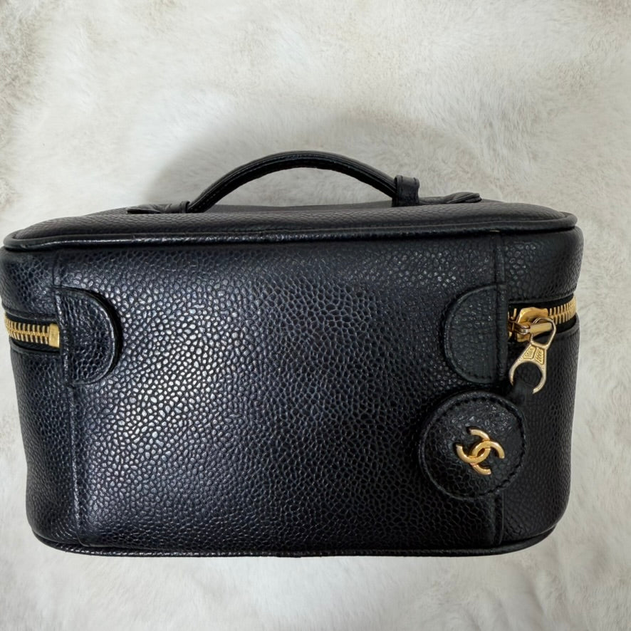 CHANEL Black Caviar Leather Vanity Bag