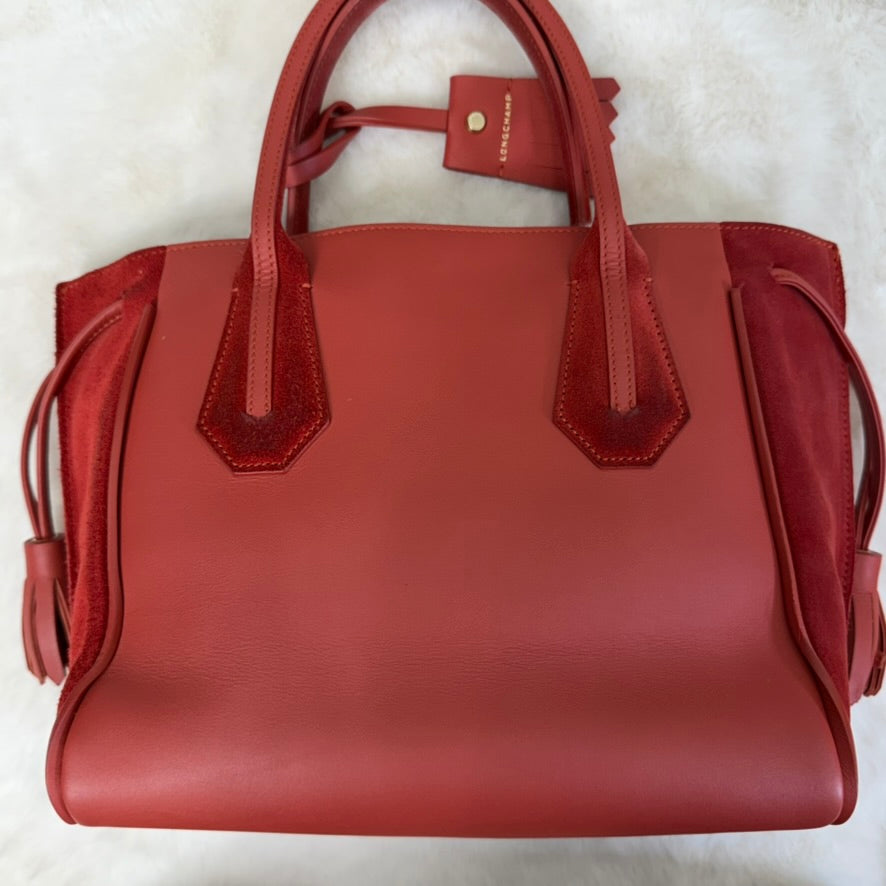 Longchamp Red Medium Tote with Tassel Accents