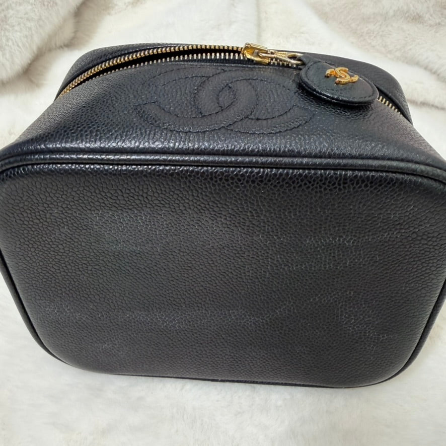 CHANEL Black Caviar Leather Vanity Bag