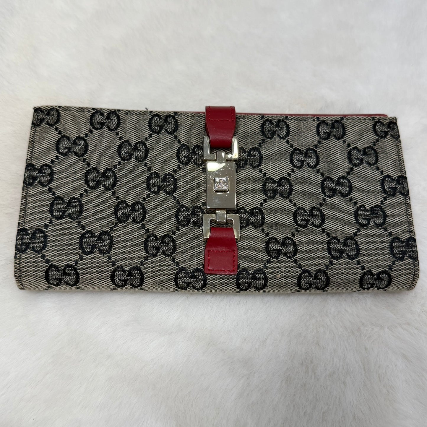 Gucci GG Monogram Red Jackie Vintage Long Wallet