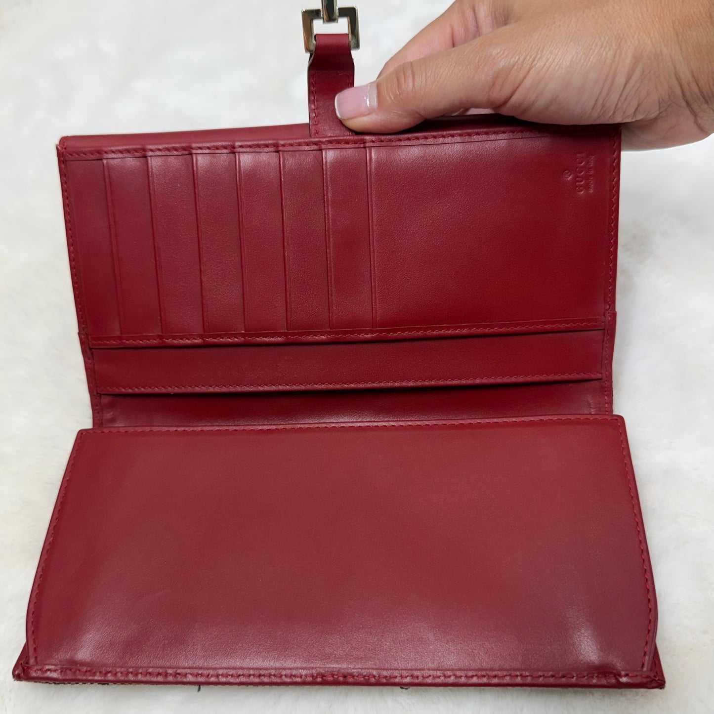 Gucci GG Monogram Red Jackie Vintage Long Wallet