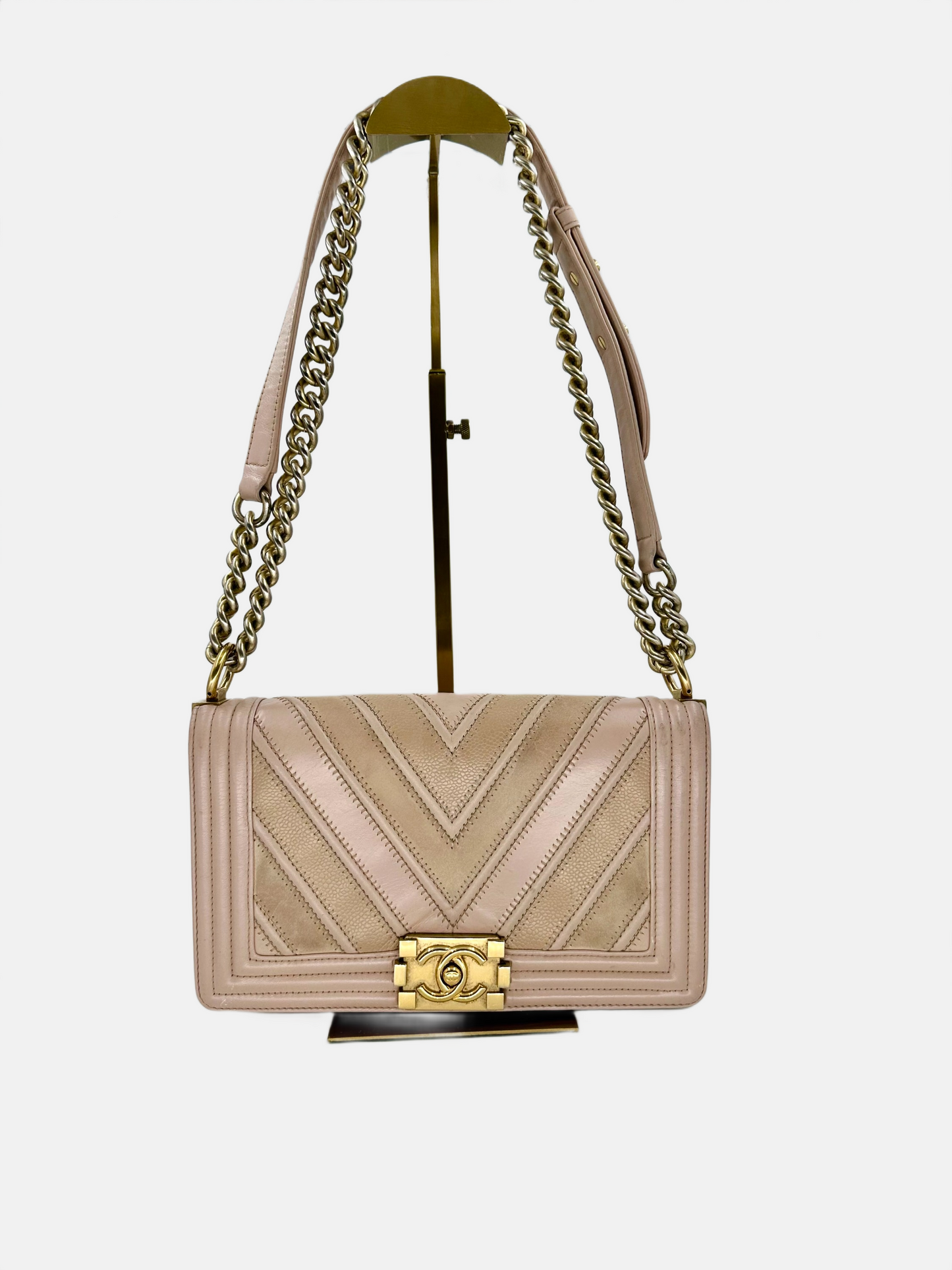 Chanel Pink Chevron Caviar/Calfskin Medium Boy Flap Bag