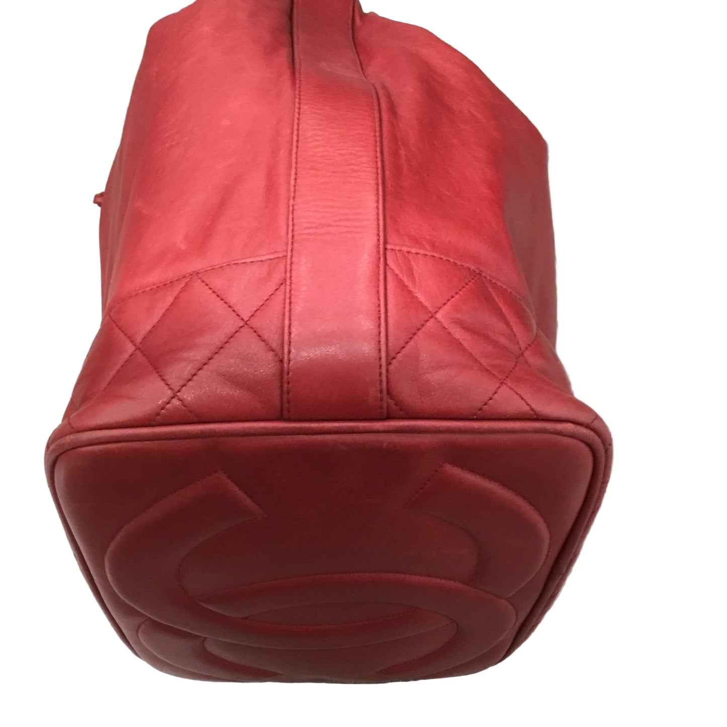 CHANEL Red Lambskin Bucket Tote Crossbody