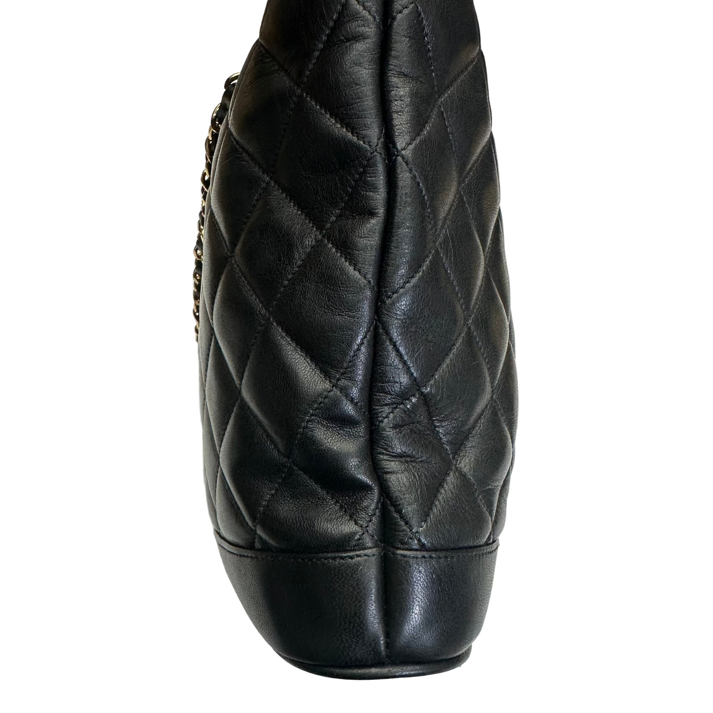 CHANEL Black lambskin Quilted Medium Matelassé Chain Tote/Shoulder Bag