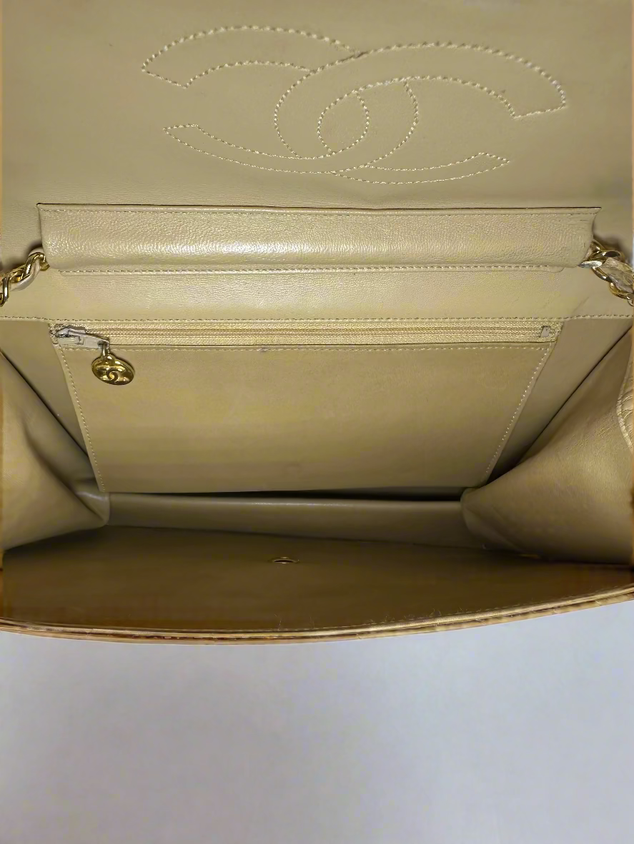 Chanel Beige Lambskin Matelasse Half Flap