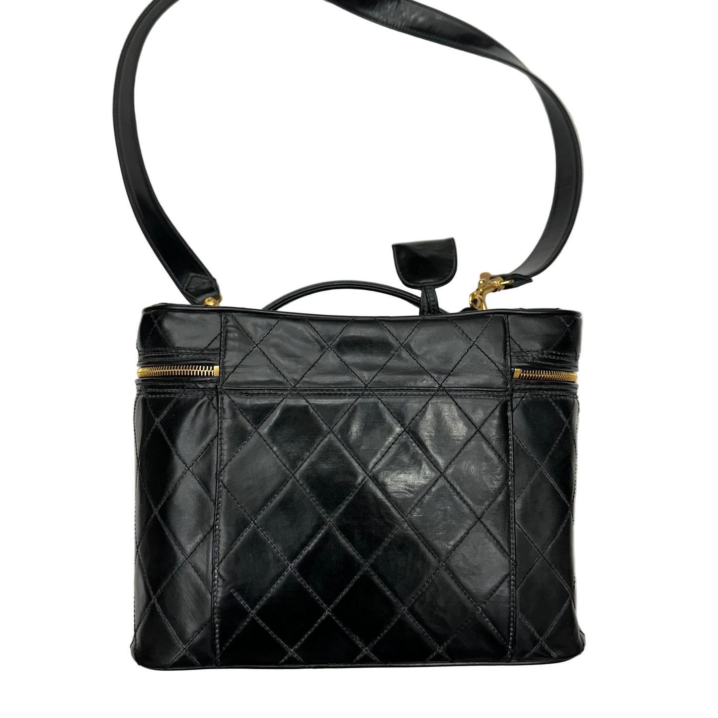 CHANEL Black Matelasse Quilted Vanity Handbag