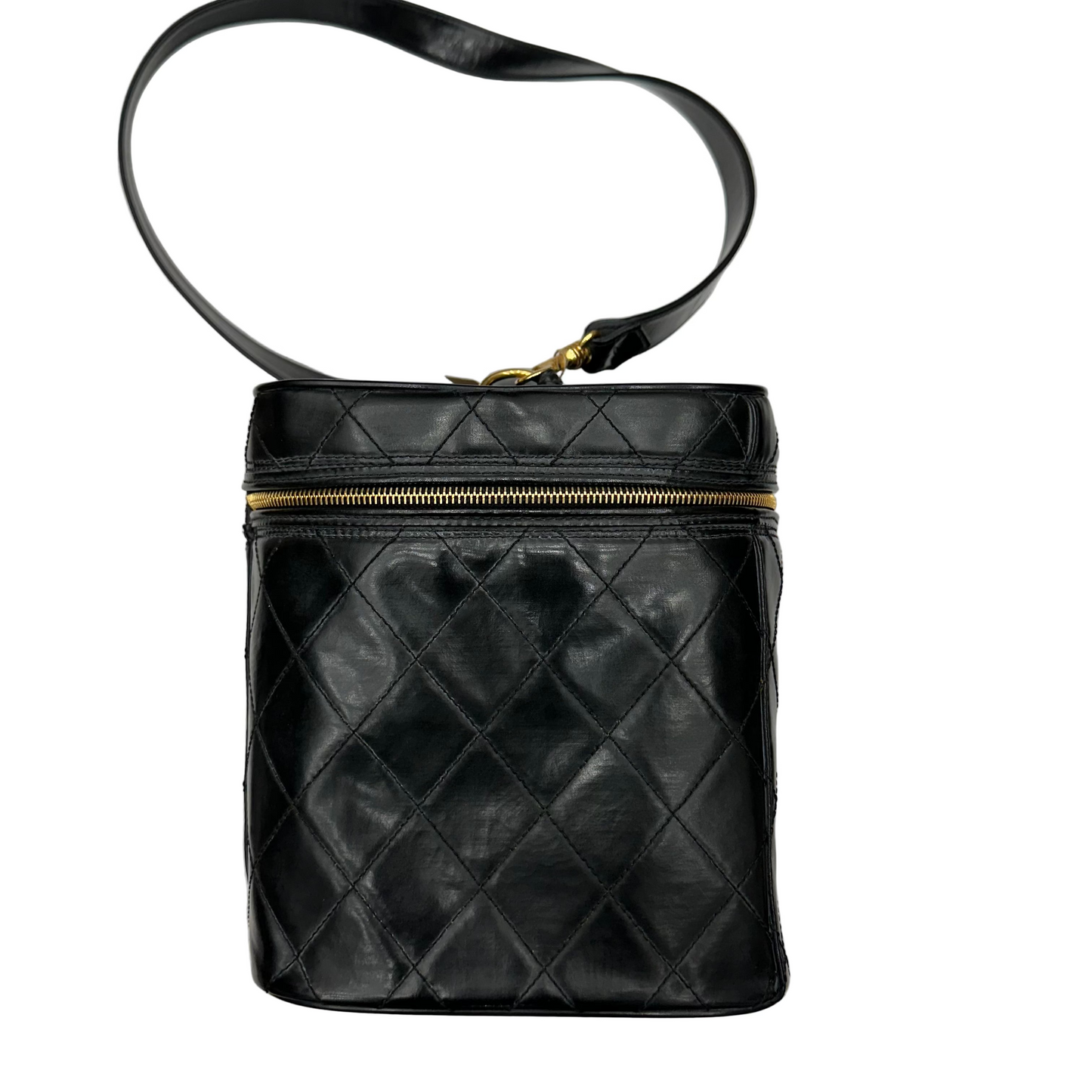 CHANEL Black Matelasse Quilted Vanity Handbag