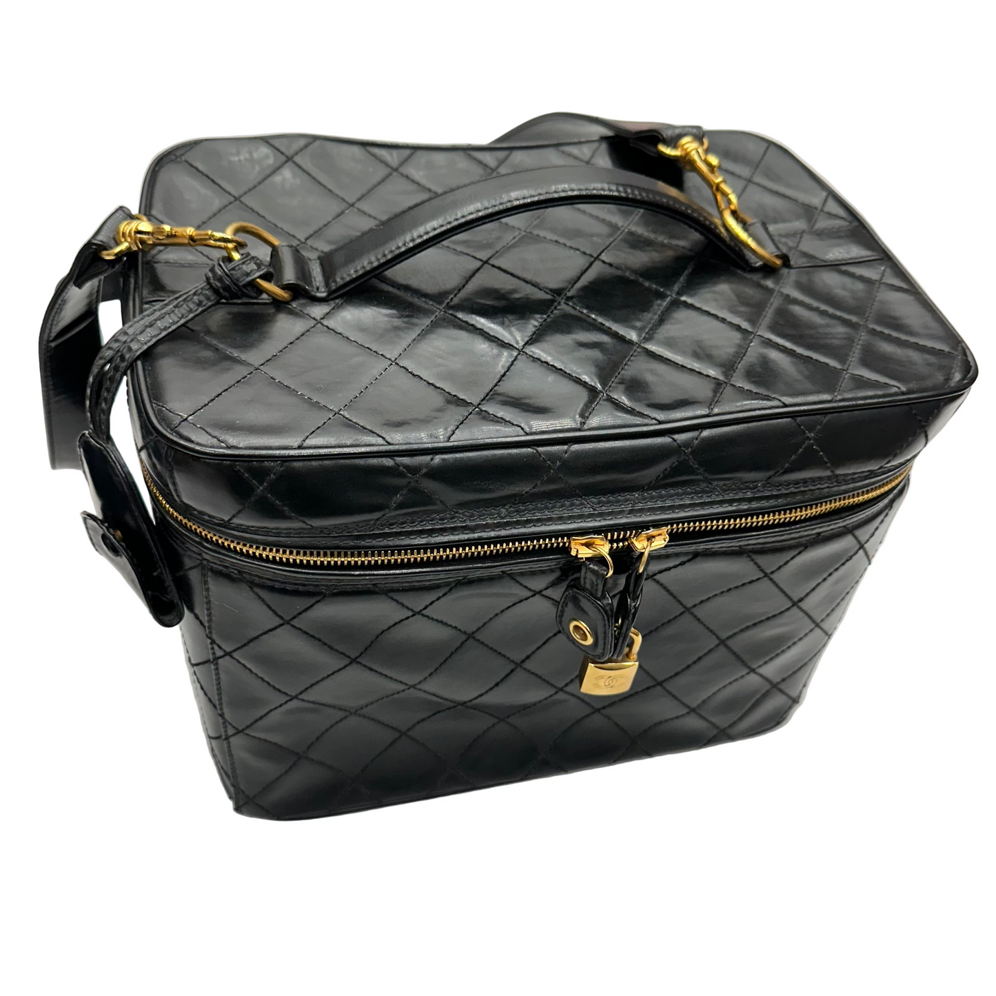 CHANEL Black Matelasse Quilted Vanity Handbag