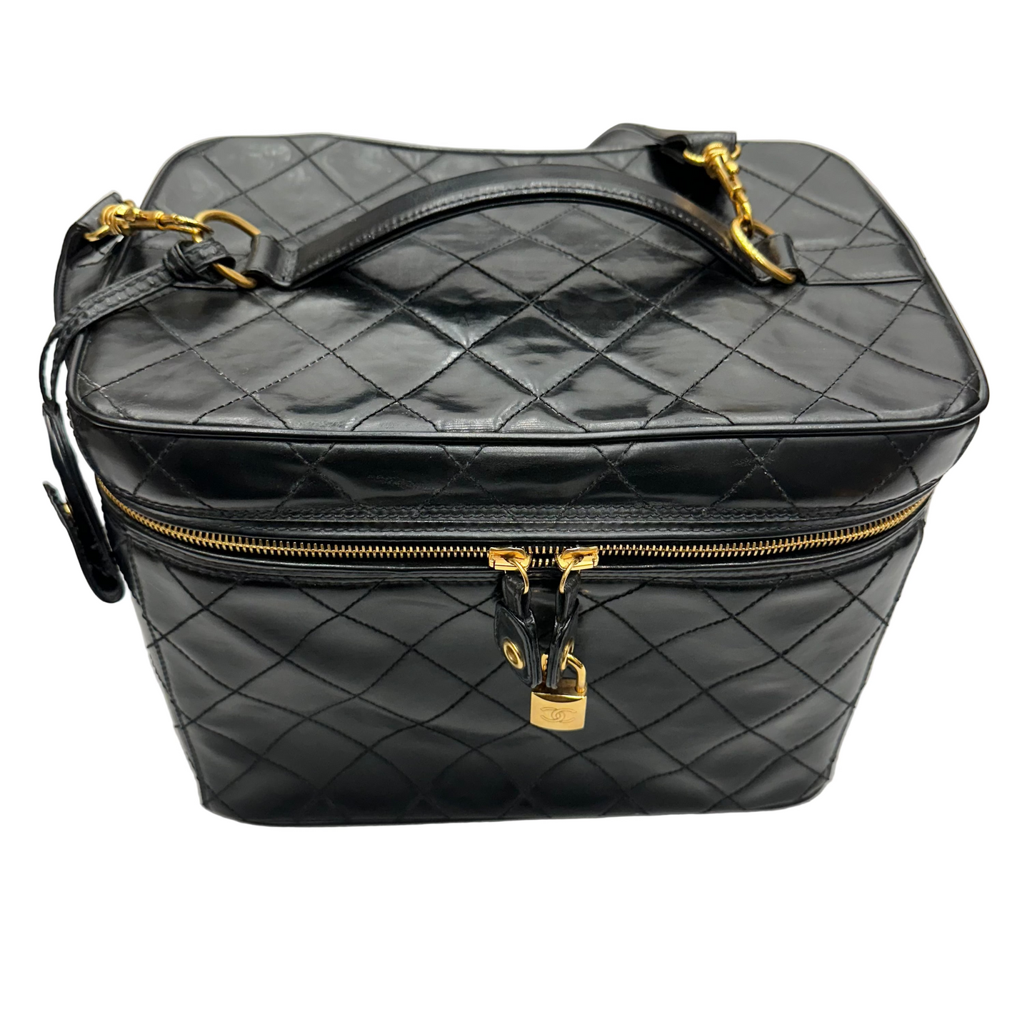 CHANEL Black Matelasse Quilted Vanity Handbag