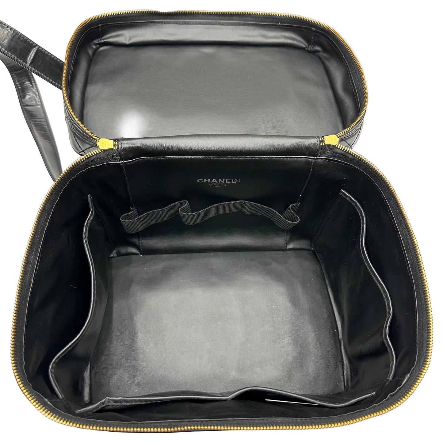 CHANEL Black Matelasse Quilted Vanity Handbag