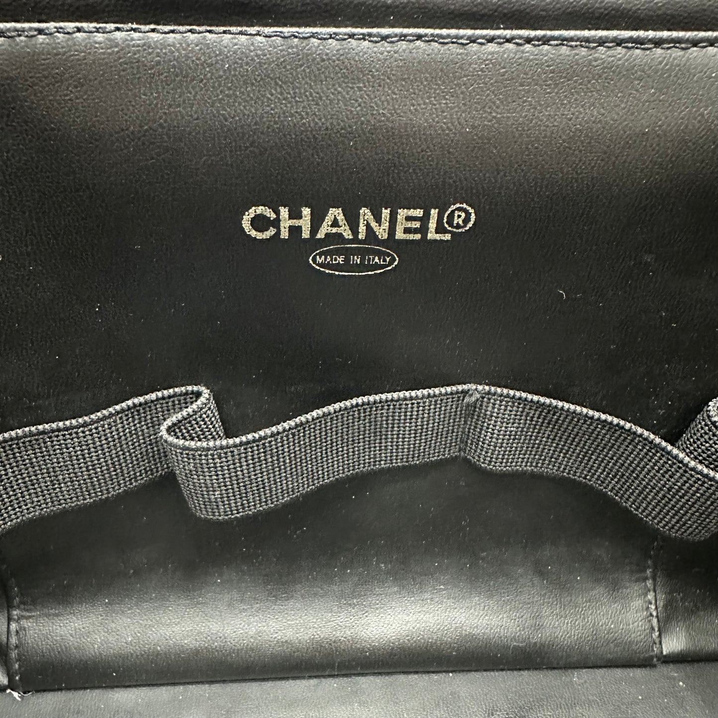 CHANEL Black Matelasse Quilted Vanity Handbag