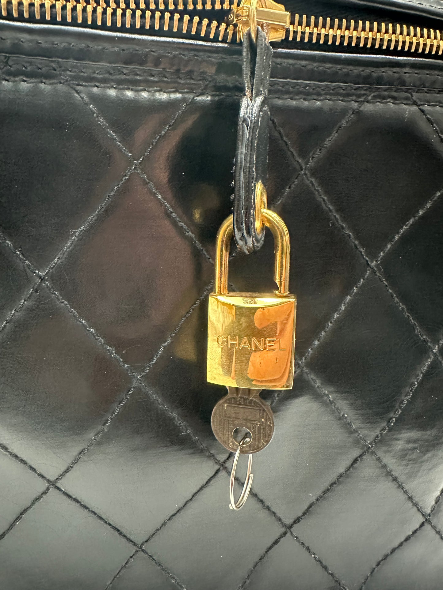 CHANEL Black Matelasse Quilted Vanity Handbag