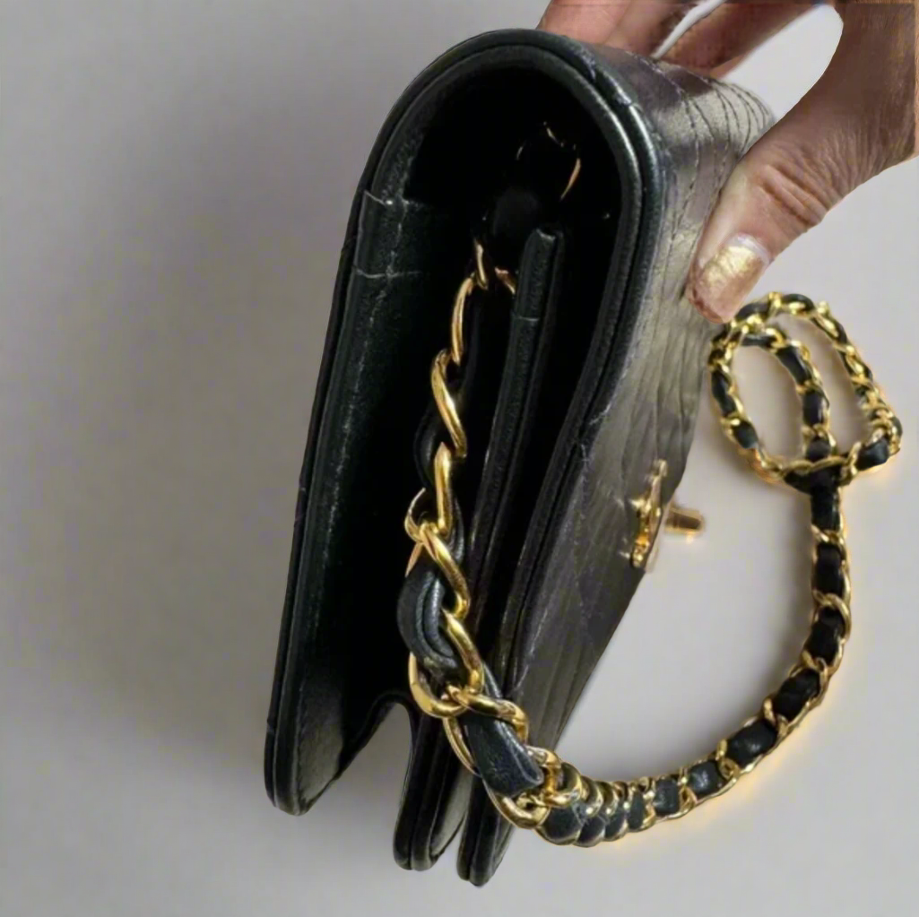 CHANEL Black Quilted Lambskin MINI Single Flap Crossbody / Shoulder Bag