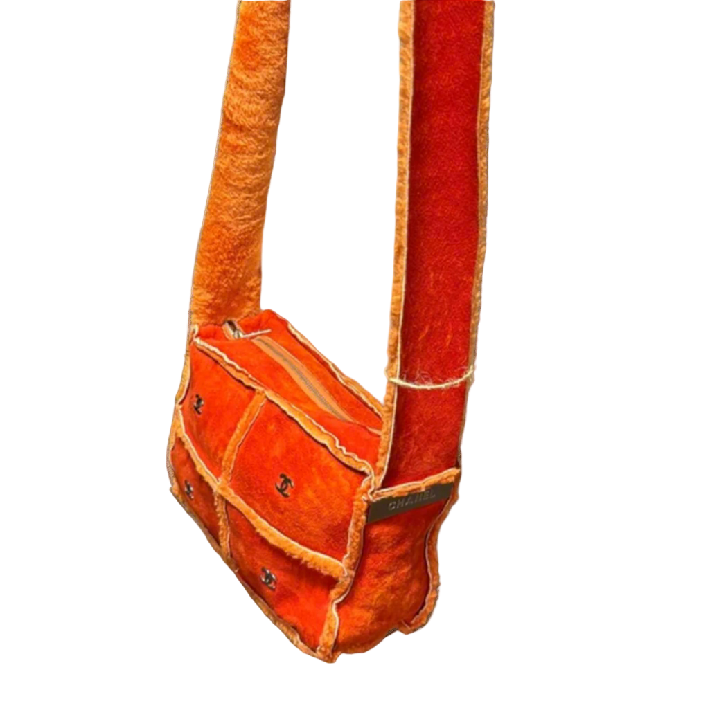CHANEL orange mouton shoulder / crossbody bag