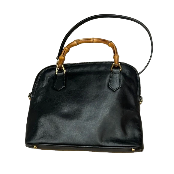 Gucci Black and Brown Leather Satchels with Bamboo Handles