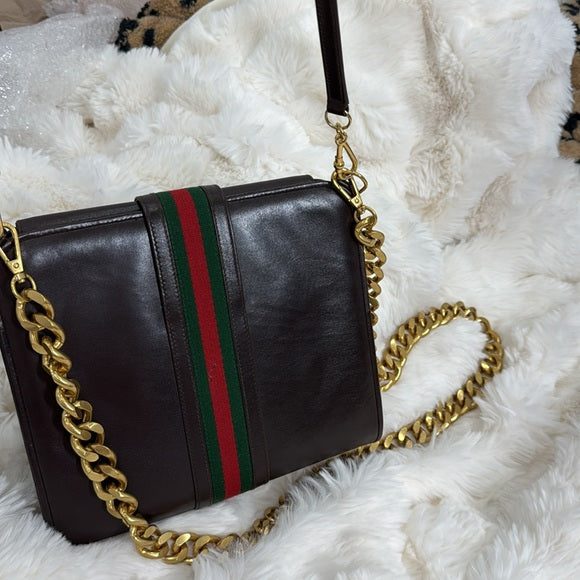 Gucci Brown Vintage Sherry Line with Two tones hardware Leather Shoulder Bag
