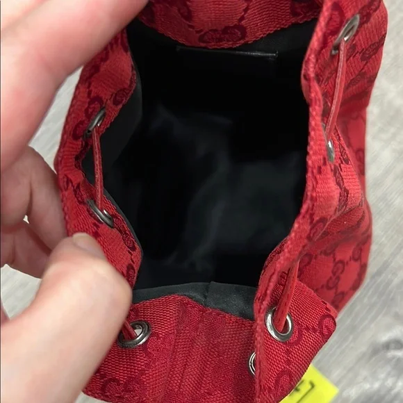 Gucci Red Canvas Mini Drawstring Bucket Bag