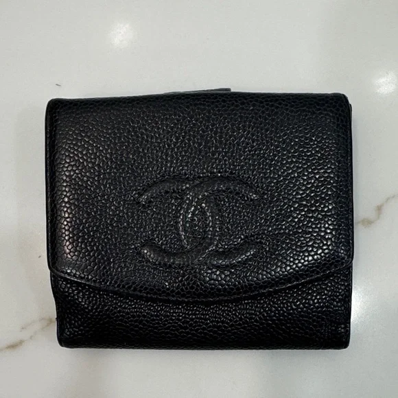 CHANEL Textured Black Leather Wallet