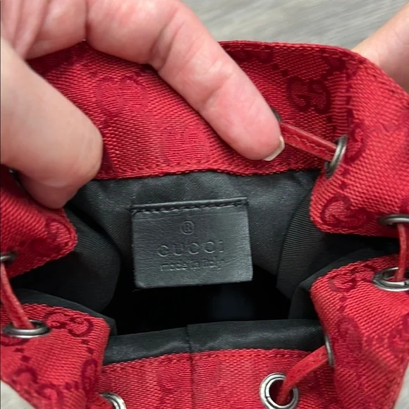 Gucci Red Canvas Mini Drawstring Bucket Bag