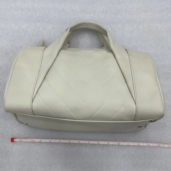 CHANEL CC cream chevron Boston bowler bag