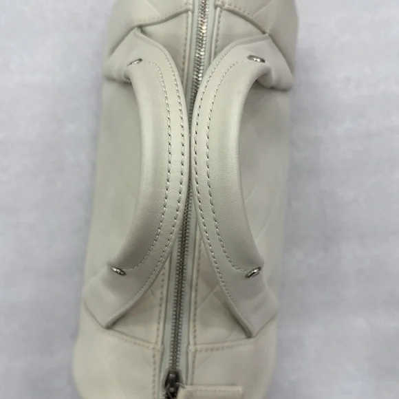 CHANEL CC cream chevron Boston bowler bag