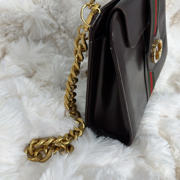 Gucci Brown Vintage Sherry Line with Two tones hardware Leather Shoulder Bag