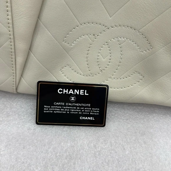 CHANEL CC cream chevron Boston bowler bag