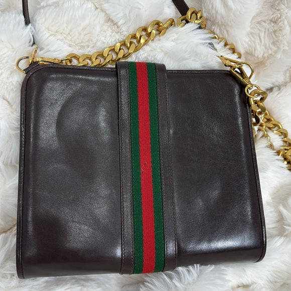Gucci Brown Vintage Sherry Line with Two tones hardware Leather Shoulder Bag