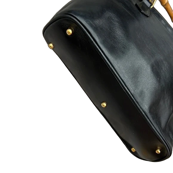 Gucci Black and Brown Leather Satchels with Bamboo Handles