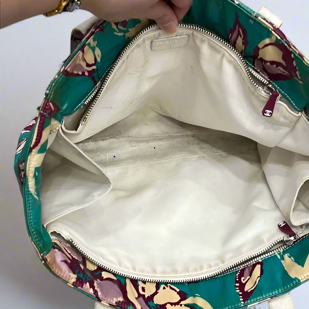 Chanel Green Floral CC Logo Tote