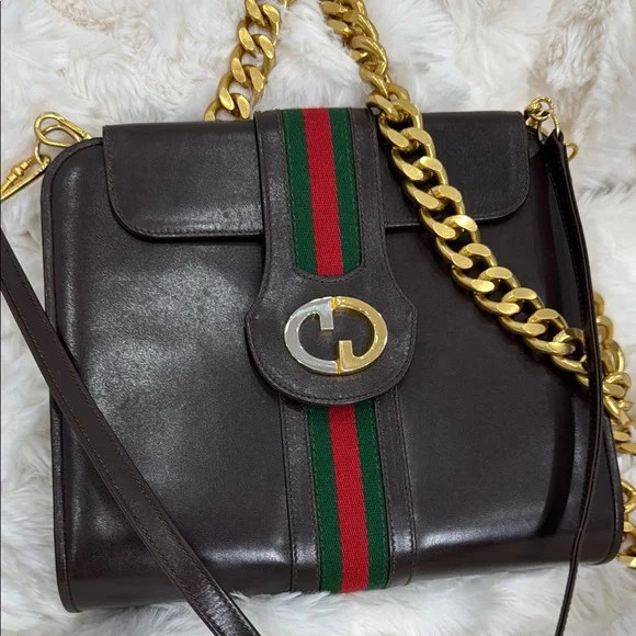 Gucci Brown Vintage Sherry Line with Two tones hardware Leather Shoulder Bag