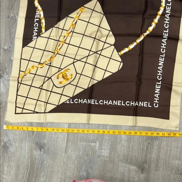 CHANEL Beige and Brown Scarf with Chain Motif
