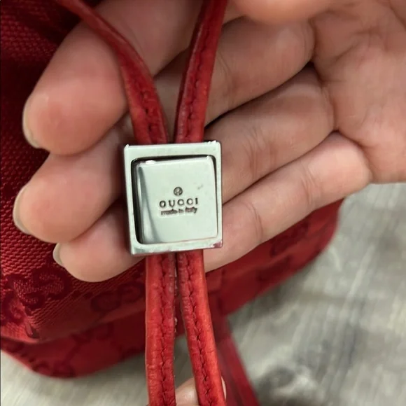 Gucci Red Canvas Mini Drawstring Bucket Bag