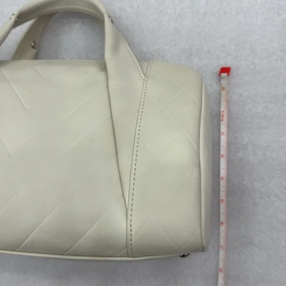 CHANEL CC cream chevron Boston bowler bag