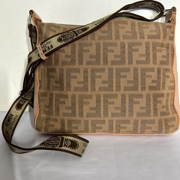 FENDI Canvas and leather FF monogram crossbody bag