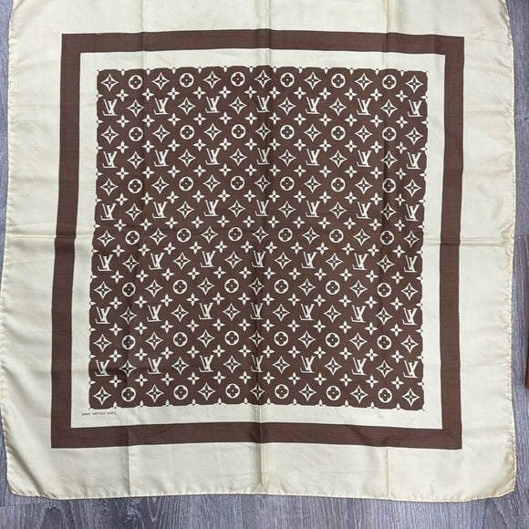 Louis Vuitton Monogram Brown and Cream Silk Scarf