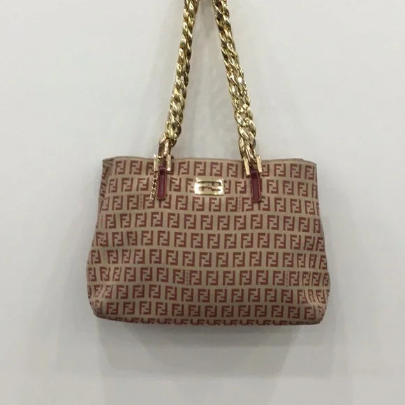 Fendi Brown and Gold Shoulder Bag with Chain Strap