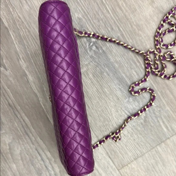 CHANEL Purple Quilted Lambskin Crossbody Bag / Wallet on Chain WOC