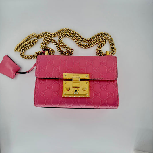 Gucci Pink Small Guccissima Padlock Crossbody/ Shoulder bag