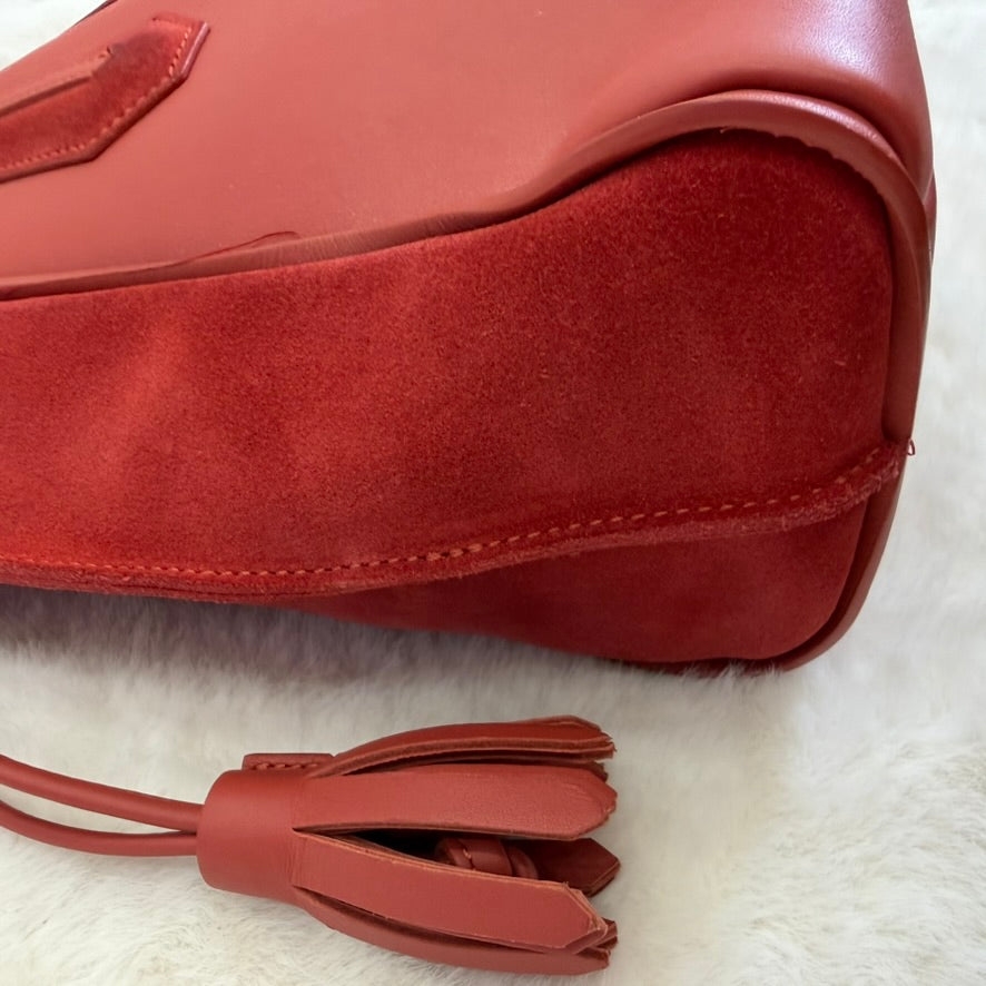 Longchamp Red Medium Tote with Tassel Accents
