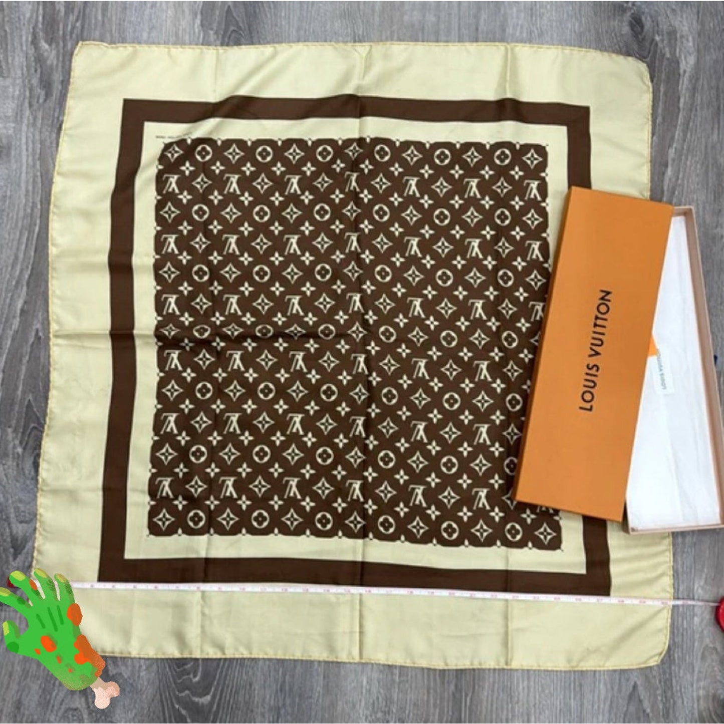 Louis Vuitton Monogram Brown and Cream Silk Scarf