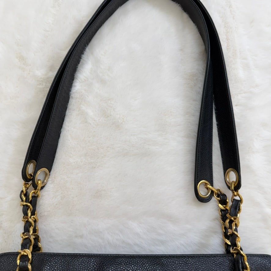 CHANEL Black Caviar Leather Triple CC Shoulder Bag